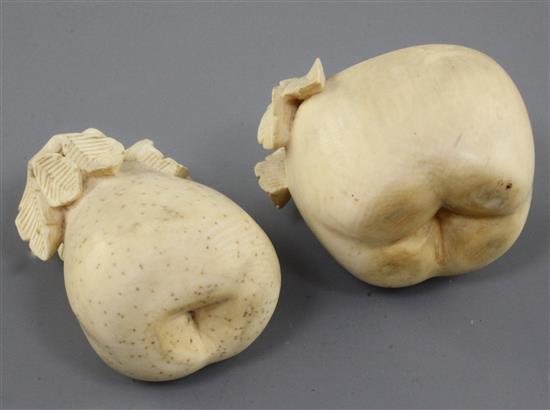 Two Chinese ivory models of fruit, 19th century, height 5cm and 7.3cm